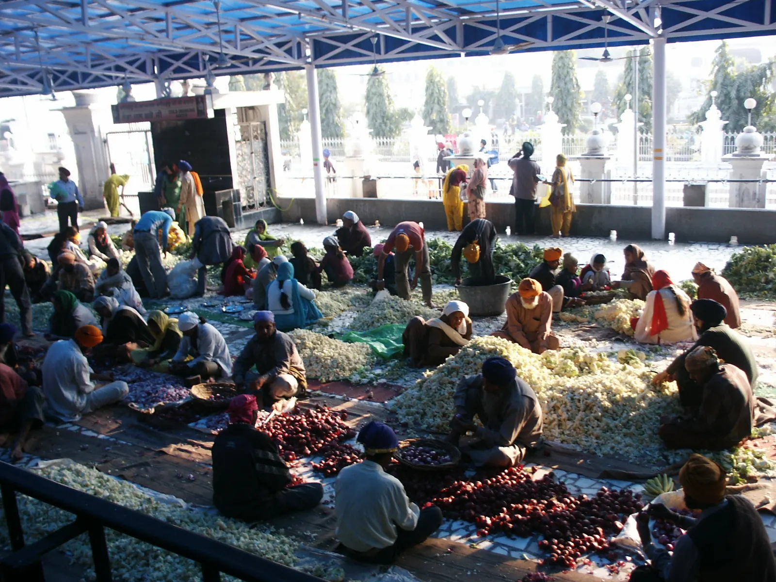 Volunteers preparing food together
